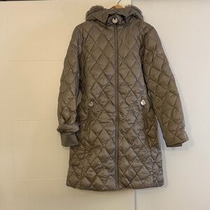 Michael Kors Taupe Quilted Puffer Coat